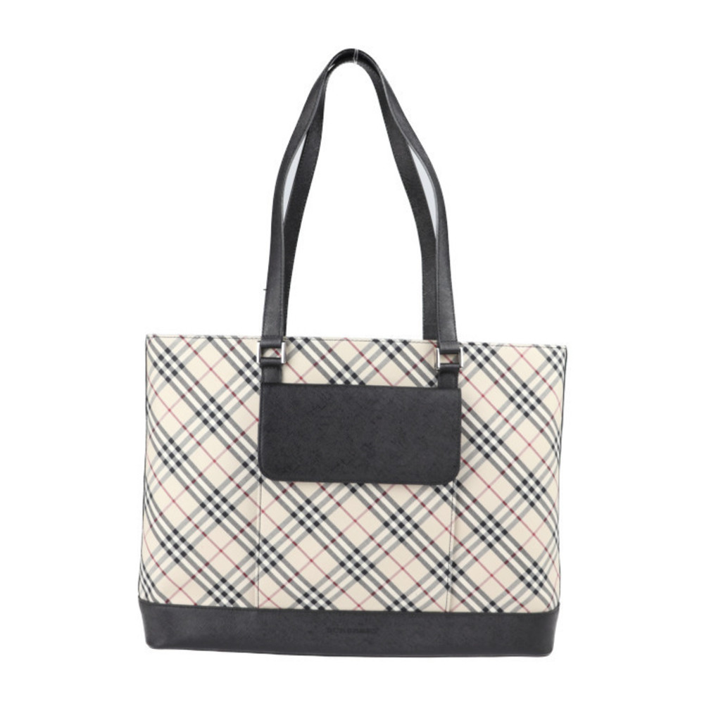 Burberry Tote Bag Canvas Leather Check Pattern Beige Black